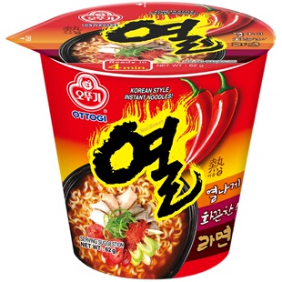 韩国进口不倒翁火热拉面62g*1杯桶面拉面杯面方便面泡面速食面