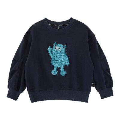 幼悠男童毛毛怪兽贴布绣卫衣春季洋气可爱轻盈软糯无阻落肩袖上衣