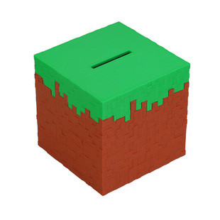 我的世界草地方块创意笔筒桌面收纳盒零钱存钱罐分格可替换多功能