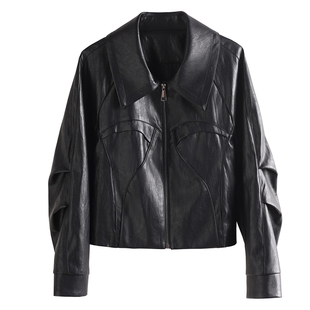海宁真皮皮衣女短款高级感绵羊皮小个子翻领韩版春秋宽松夹克外套