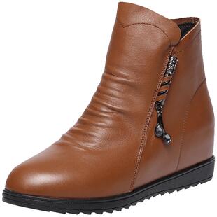 内增高小短靴女春秋女鞋单靴子新款真皮鞋平底冬季加绒大码马丁靴