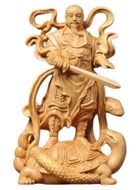 真武大帝神像木雕实木玄天上帝