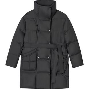 SALT.P可颜2024年冬季新款黑色一手长立翻领系带羽绒服