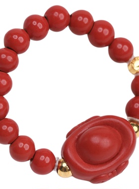 山木集 辰砂朱砂元宝戒指国风小众设计轻奢高级感指环尾戒串珠女*