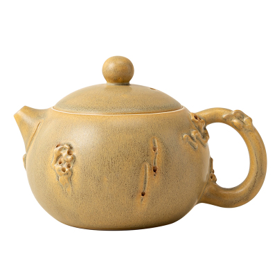 中式原矿黄宝石手工茶壶半哑光窑变釉紫砂手工浮雕西施壶礼品