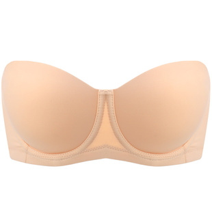 月色无肩带内衣女大胸蹦迪防下垂防滑抹胸大胸显小无痕大码文胸罩