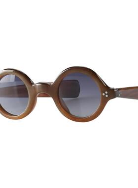 印度牛角眼镜架三颗铆钉饰手工打磨圆边框放射渐宽直腿墨镜太阳镜