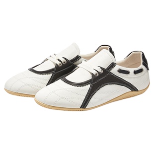 MILLIE'S/妙丽真皮拼接帆船鞋女夏浅口德训鞋绣线休闲运动平底鞋