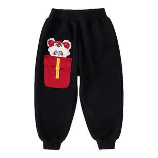 嘟嘟家儿童拜年服红色喜庆年装唐装宝宝裤子加厚男童长裤女童礼服