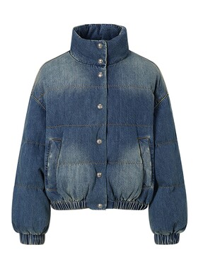 商场同款 摩萨克冬款潮酷风水洗牛仔夹克式短款羽绒服女