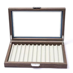 笔类文具收纳盒黑胡桃木色12孔实木质感复古钢笔盒陈列收藏展示盒