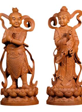 吉祥香樟木善财童子结缘供奉佛像