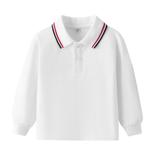 儿童polo衫长袖加绒卫衣秋冬季男童纯白色棉小学生校服女童打底衫