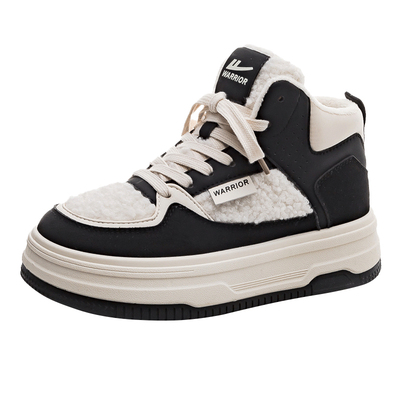 回力黑白熊猫加绒厚底高帮鞋女鞋