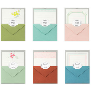 日本midoriLetter Set系列活版印刷信封信纸组合套装和风蕾丝花束