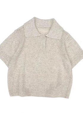 夏季男女童POLO领镂空轻薄针织衫