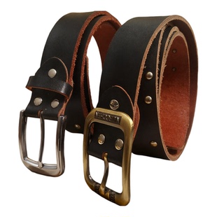 新款男士牛皮腰带真皮手工现割皮带打孔针扣无孔无牙裤带结实耐用