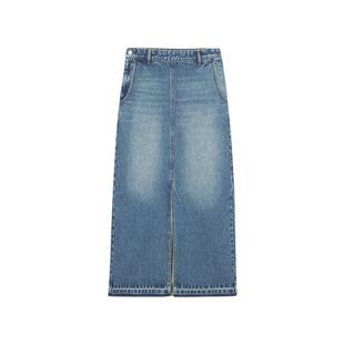 LESS春秋高腰牛仔半身裙女休闲直筒开叉毛边长款半身裙2O7D13450