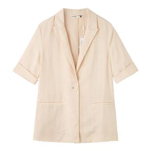 布景外套女夏季韩版简约一粒扣宽松五分袖宽松薄款休闲西装0834