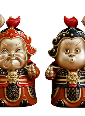 铜雕守宅小门神摆件哼哈二将神像