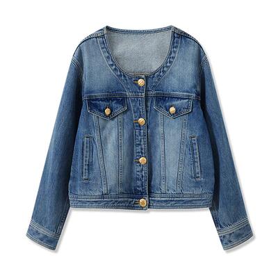 LILY秋款复古时髦低圆领百搭通勤牛仔外套女款