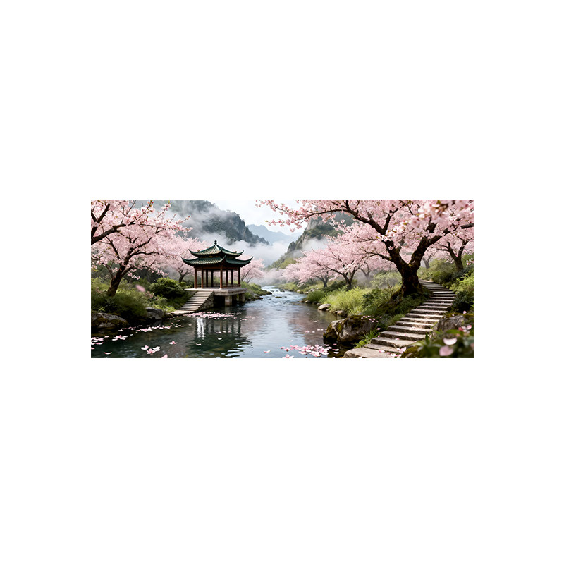 新款山水风景鱼缸背景画贴纸立体桌面缸