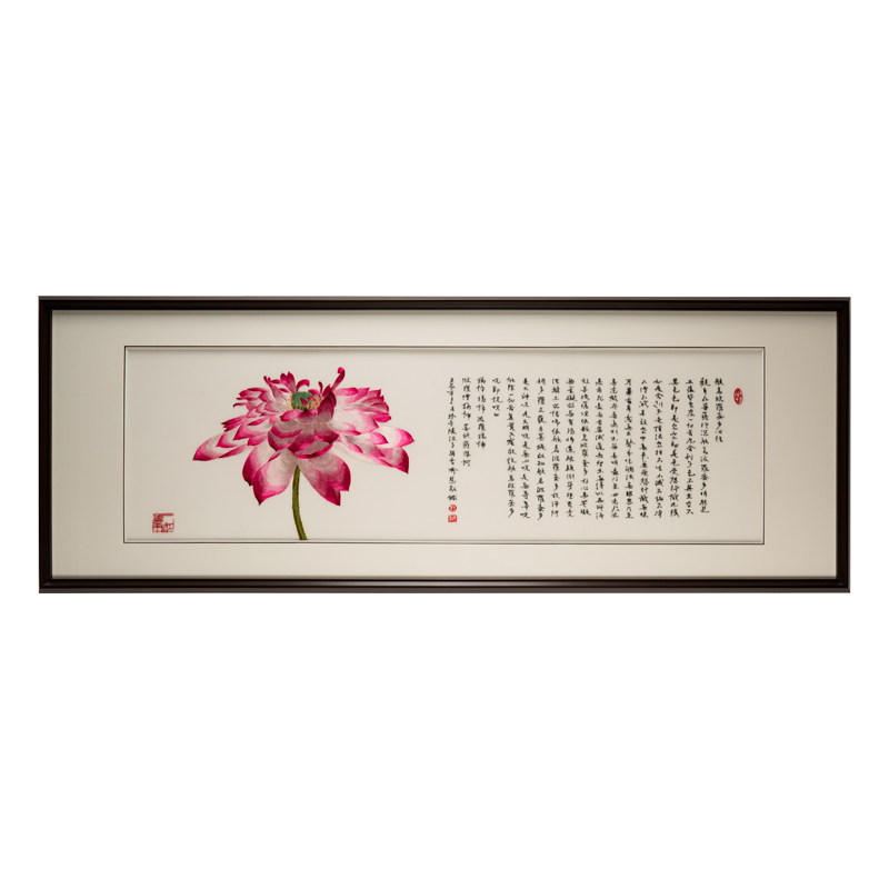 新中式禅意荷花背景墙苏绣成品