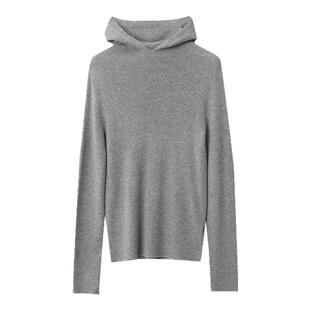 Amii2025冬新款休闲百搭无缝一体成型连帽毛衣女高支数羊毛衫上衣