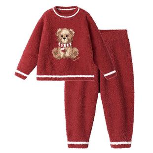 贝肽斯睡衣女款2025新款秋冬亲子半边绒抗静电保暖加厚家居服套装