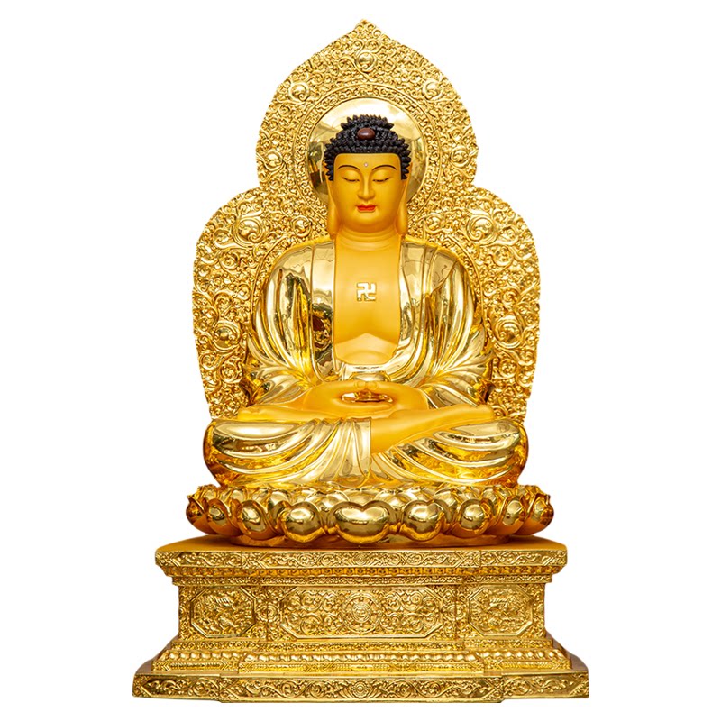 全铜贴金三宝佛一套释迦牟尼佛像