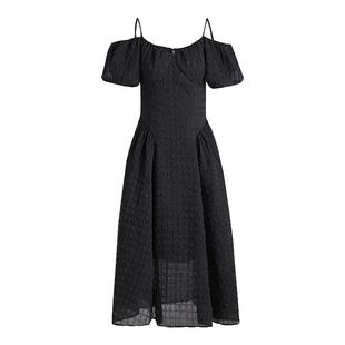 FIVE PLUS连衣裙一字肩海岛度假收腰波嬉风中长裙2026新款女春装