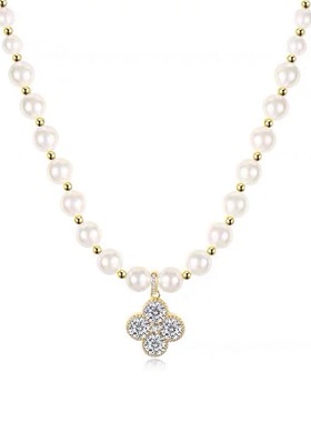 四叶草珍珠串珠项链女款