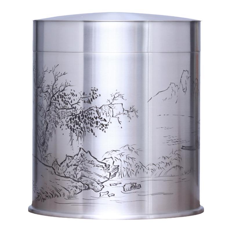 个旧手工357克七饼装纯锡储茶缸
