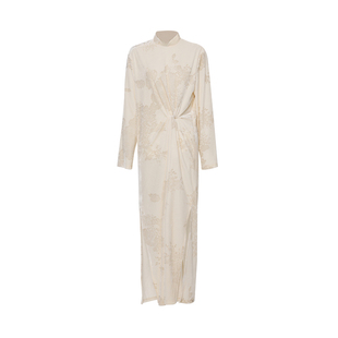 APOZi collection/镜水浮金/新中式扭结丝绒旗袍裙低开叉国风长裙