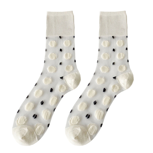 21新款夏季薄款透明镂空黑白波点个性水晶丝袜中筒袜子女网红潮袜