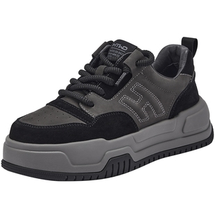 热风男鞋2025年冬季新款增高厚底板鞋黑色百搭休闲鞋男款潮鞋子