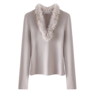 HAMYIHO 内搭女毛领上衣冬季针织衫修身毛衣毛毛打底衫设计感小众