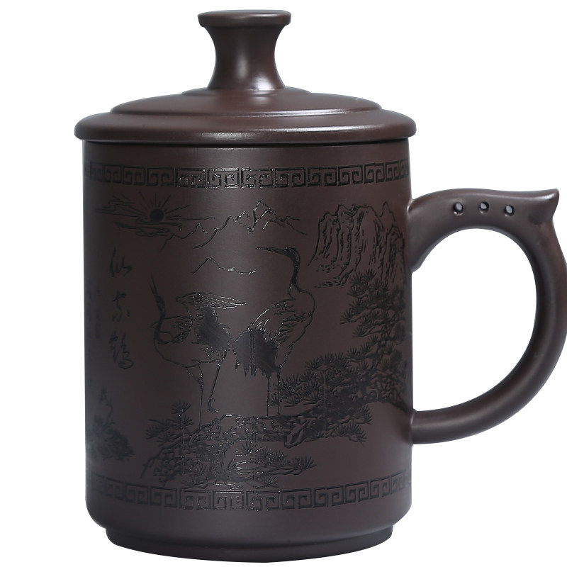 瓷韵东方紫砂茶杯办公杯陶瓷主人杯带盖过滤内胆个人水杯家用泡茶
