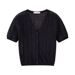 新款短袖冰丝针织衫开衫女夏镂空防晒衫外搭短款披肩外套罩衫超薄