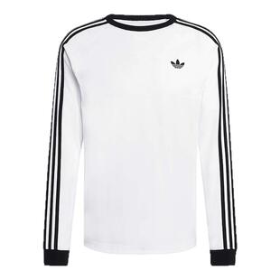 adidas阿迪达斯三叶草白色上衣2026春男经典三条纹长袖T恤 KE3545