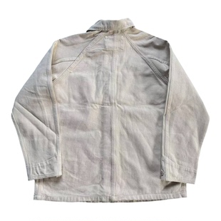 法式复古猎装白色牛仔夹克衬衫修身上衣美式复古工装外套男春秋潮