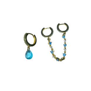 清秋时蓝/精致个性Y2K千禧辣妹蓝白系水滴锆石一体耳钉耳环DARKXX