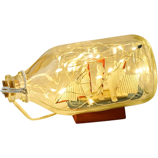 玻璃瓶中船模型漂流瓶怀旧小帆船摆设摆件桌面装饰许愿瓶生日礼物