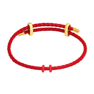 可调节手链可穿3D硬金替换黄金转运珠手绳防水钢丝绳绳男女红皮绳