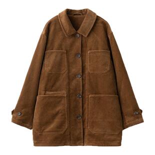 梭家|摩卡书店｜新雪丽高效保暖 焦糖色灯芯绒秋冬女棉服文艺外套