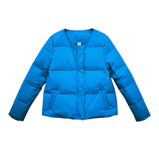 忆旧【远山秋烟 】2025冬季圆领蓝色羽绒服女短款加厚白鸭绒外套