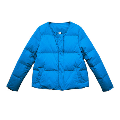 冬季圆领蓝色羽绒服女短款加厚