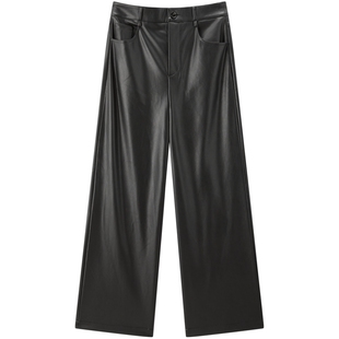 【商场同款】太平鸟2025年冬季新款磨毛直筒PU休闲裤女A1GBF4511