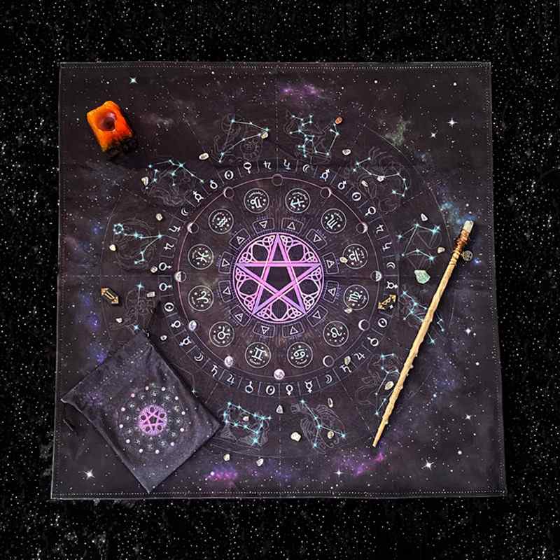 新款五芒星十二星座配Tablecloth塔罗桌布altar卡袋Tarot神谕垫