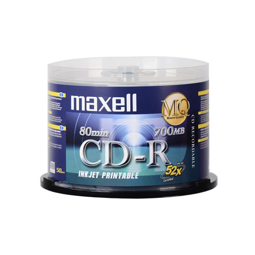 Maxell麦克赛尔CD-R光盘刻录光盘空白光盘可打印48速/52速700M50片桶装台产光碟刻录盘